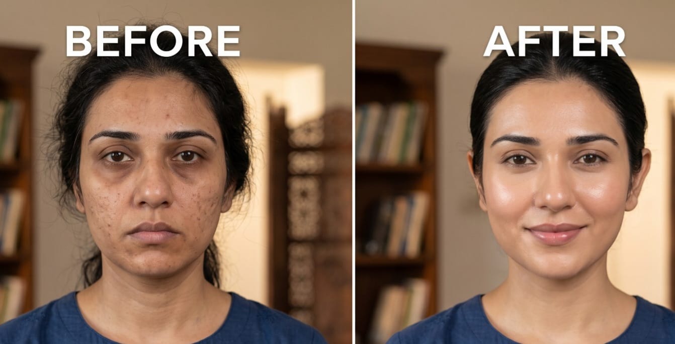 Before and after using Velour Gel Beads Face Wash and Sunblock
